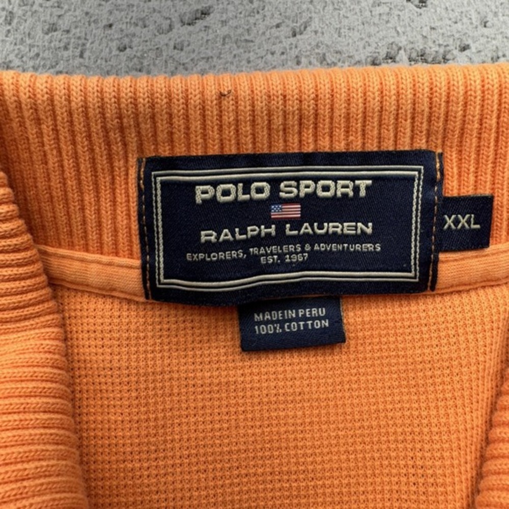 Ralph Lauren Polo Shirt XXL Orange Pocket Sport Cuffed Tipped Collar USA Flag - Picture 2 of 12